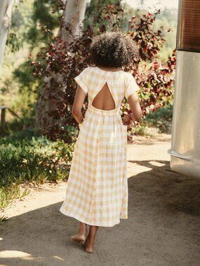 Christy Dawn Jane Dress in Lemon Plaid Size Large Yellow Gingham Check Open Back